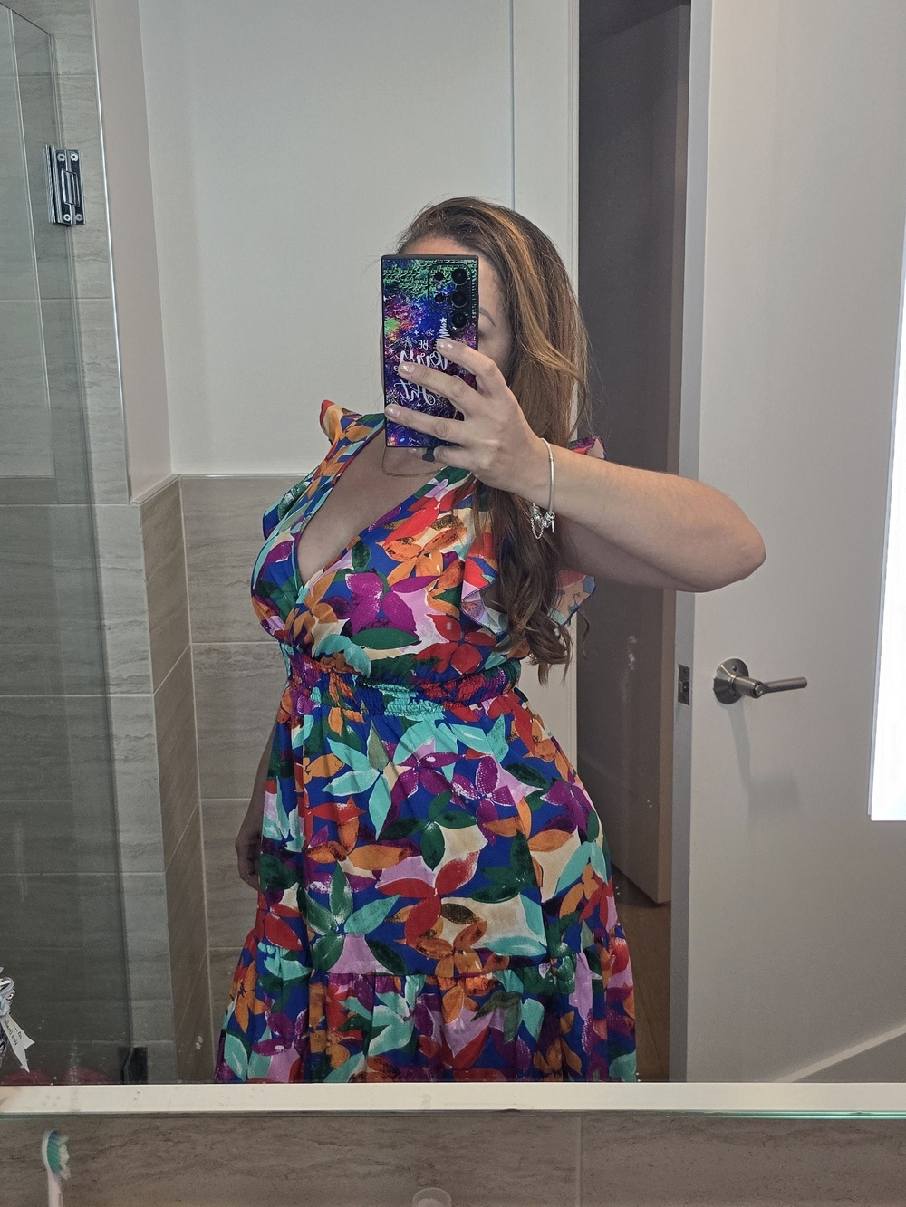 Vibrant Multicolor Floral V-Neck Maxi Dress